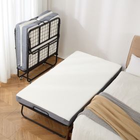 Rollaway Bed, 38 in x 75 in Folding Bed with 5 in Mattress, Twin Size Foldable Bed with Sturdy Metal Frame & Memory Foam Mattress