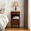 Wooden Bedside Table with 1 Drawer Open Shelves, Wood Board Side Tables Storage Small Narrow Desk Chest of Drawer, Lamp Stand Nightstand Cabinet