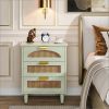 (old sku: S05790085 ) Rattan Nightstand, 20-Inch Bedside Table Storage Cabinet with 3-Drawers