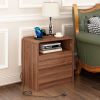 25" Tall Modern Nightstand with Charging Station, 23.6'' Wide Wood Bedside Table w/2 Storage Drawers, Large Mid Century End Table for Bedroom