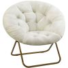 Comfy Faux Fur Saucer Chair for Living Room and Bedroom, Gray/White/Pink