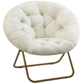Comfy Faux Fur Saucer Chair for Living Room and Bedroom, Gray/White/Pink