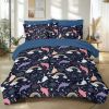 8 pcs Narwhal Unicorn Whale Comforter Set, Kids Cute Rainbow Narwhal Bedding Set, Navy Blue Background Cartoon Whale Bedspread with Pillowcases