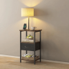 Nightstand with Lamp and Charging Station, End Table with 2 AC Outlets, USB and Type-C Ports, Fabric Drawer, 3 Color Temperature Bulb Included