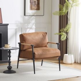 27.56" Modern Accent Chair with Plush Cushions, Minimalist Metal Frame, and Wooden Armrest Design – Perfect for Cozy Living Room, Bedroom