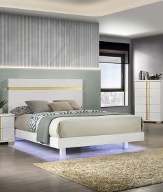 White 1pc Queen Size Bed Underbed LED Modern Bedroom Furniture Acrylic Trim Mattress Ready Bedframe