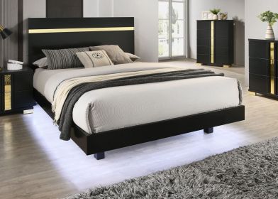 Black 1pc Queen Size Bed Underbed LED Modern Bedroom Furniture Acrylic Trim Mattress Ready Bedframe