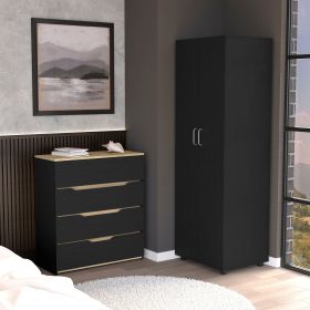 Raines Two Piece Bedroom Set, London Armoire + Aralia Drawer Dresser, Black / Light Oak