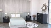 Solon Three Piece Bedroom Set, Rioja Four Drawer Dresser + Two Omaha Nightstands, Black