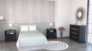 Myra Three Piece Bedroom Set, Aralia Drawer Dresser, Two Omaha Nightstands, Black / Light Oak