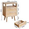 Set of 2 with 2 Drawers, 15.4" Modern Storage Bedside Table with Handles, Wooden End Table for Bedroom,Natural Wood
