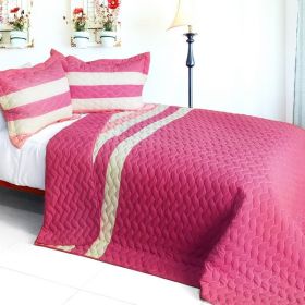 [Touching Legend] 3PC Vermicelli-Quilted Patchwork Quilt Set (Full/Queen Size)