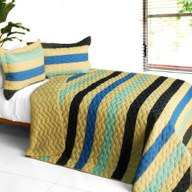 [Aromatic Style] 3PC Vermicelli-Quilted Patchwork Quilt Set (Full/Queen Size)