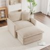 Modern Accent Chair with Ottoman, Living Room Club Chair Chenille Upholstered Armchair , Reading Chair for Bedroom, Light Coffee Chenille