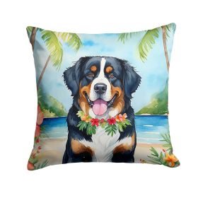 Bernese Mountain Dog Luau Throw Pillow Machine Washable, Indoor Outdoor Decorative Pillow for Couch, Bed or Patio, 18Hx18W