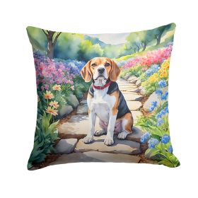 Beagle Spring Garden Throw Pillow Machine Washable, Indoor Outdoor Decorative Pillow for Couch, Bed or Patio, 18Hx18W