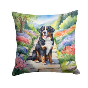 Bernese Mountain Dog Spring Path Throw Pillow Machine Washable, Indoor Outdoor Decorative Pillow for Couch, Bed or Patio, 18Hx18W