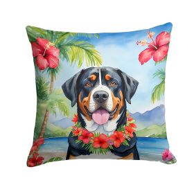 Greater Swiss Mountain Dog Luau Throw Pillow Machine Washable, Indoor Outdoor Decorative Pillow for Couch, Bed or Patio, 18Hx18W