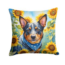 Australian Cattle Dog in Sunflowers Throw Pillow Machine Washable, Indoor Outdoor Decorative Pillow for Couch, Bed or Patio, 18Hx18W