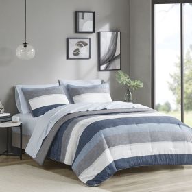 Stripe Comforter Set with Bed Sheets Blue/Grey Full