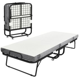 Folding Bed with Mattress for Adults, Twin Size, Portable Foldable Bed with Super Strong Steel Frame, 78.75" x 35.5", Fold Up, Roll Away & Hideaw