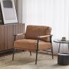 27.56" Modern Accent Chair with Plush Cushions, Minimalist Metal Frame, and Wooden Armrest Design – Perfect for Cozy Living Room, Bedroom