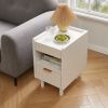 White Fluted Wood Nightstands with Drawer and Open Storage, 2 Pack Modern Bedroom Bedside Side End Tables for Living Room Home Decor