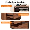 25" Tall Modern Nightstand with Charging Station, 23.6'' Wide Wood Bedside Table w/2 Storage Drawers, Large Mid Century End Table for Bedroom
