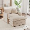 Modern Accent Chair with Ottoman, Living Room Club Chair Chenille Upholstered Armchair , Reading Chair for Bedroom, Light Coffee Chenille