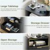 Fluted Night Stand, Modern Nightstand with Charging Station, Drawers and Open Shelves - Bedside Table Wood Side Table for Bedroom, Black