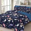 8 pcs Narwhal Unicorn Whale Comforter Set, Kids Cute Rainbow Narwhal Bedding Set, Navy Blue Background Cartoon Whale Bedspread with Pillowcases