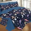 8 pcs Narwhal Unicorn Whale Comforter Set, Kids Cute Rainbow Narwhal Bedding Set, Navy Blue Background Cartoon Whale Bedspread with Pillowcases