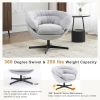 COMFY Chenille Upholstered 360° Swivel Club Chair/Accent Chair with Removable Cushion, Round Office Chair with Black Metal Base, Cotton Material