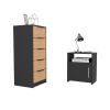 2 Piece Bedroom Set, Egeo 5 Drawer Dresser + Omaha Nightstand, Black / Light Oak