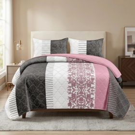 3-Piece Black White And Pink Floral Quilted Bedspread Set For California King (Option: California King)