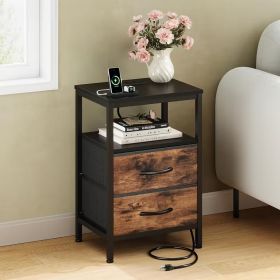 1/2 Pack Floating Nightstand with Charging Station, Wall Mounted Bedside Table with USB & Type-C Ports (Color: brown)