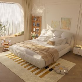 King Size Luxury Upholstered Platform Bed with Oversized Padded Backrest and Solid Wood Frame,suitable for Multiple heights of mattresses (Color: as Pic)
