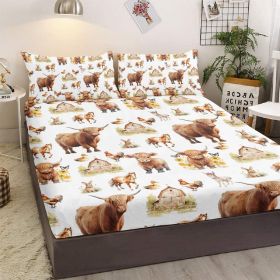 3pcs Little Cow And Duck Pet Theme Children's Fun Style Minimalist Comfort Series Bed Sheet And Two Pillowcases Bedding For All Seasons Use (Color: White, size: Twin)