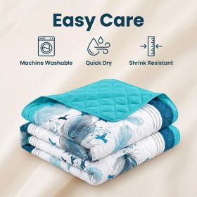 3-Piece Blue And White Feather Star Quilted Bedspread Set For King And California King (Option: King)